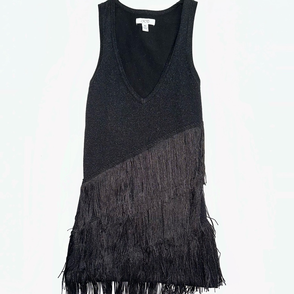 Beyoncé cowgirl Cache Small stretch sparkle black fringe top